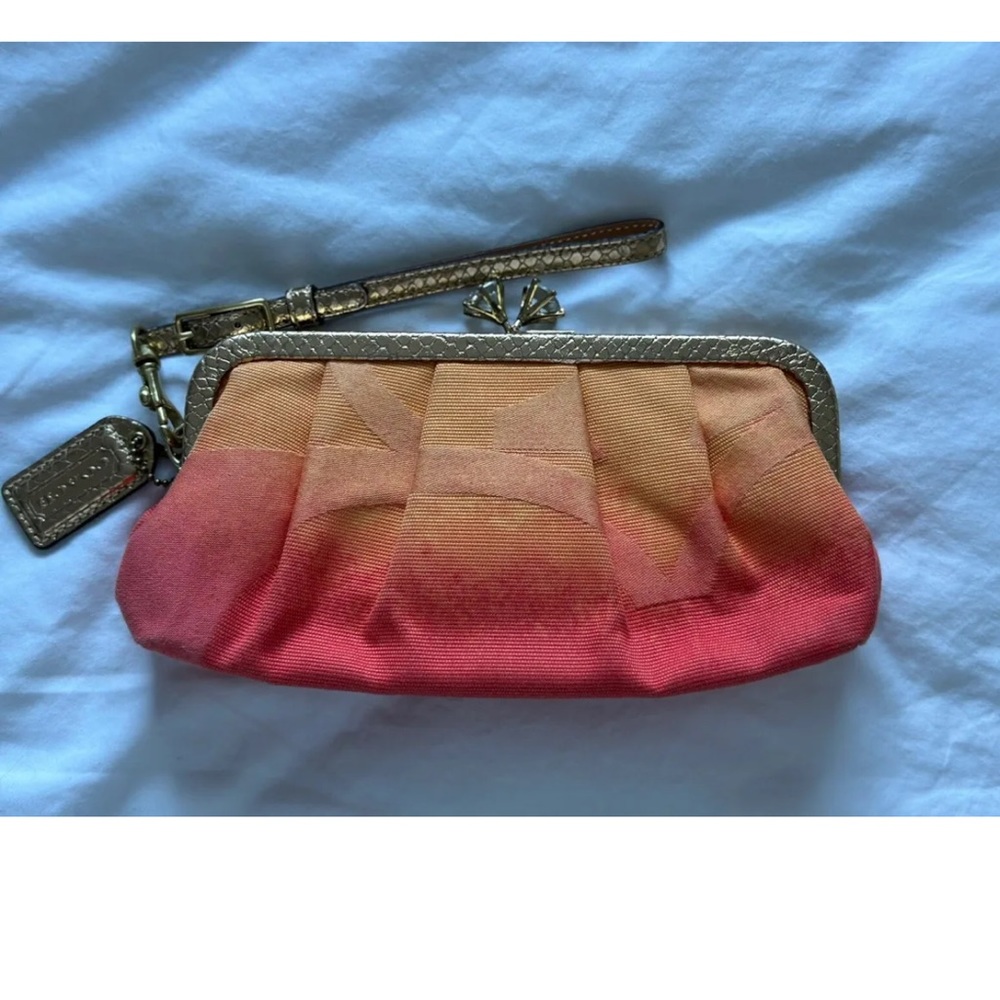 Coach Ombré orange crystal kisslock clutch. Style A06S-7553. Gold python leather